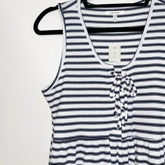 Maurices NWT White & Navy Blue Striped Lace-up Babydoll Tank Top Medium Women’s - Picture 5 of 12